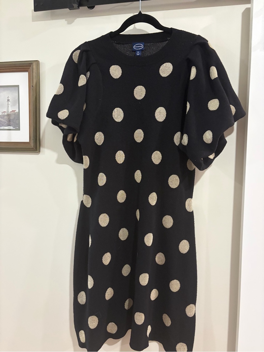 Cato Black Midi Dress with Gold Polka Dots